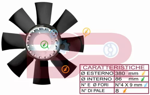 RADIATOR FAN 8 BLADES D.380, HOLES D. 9